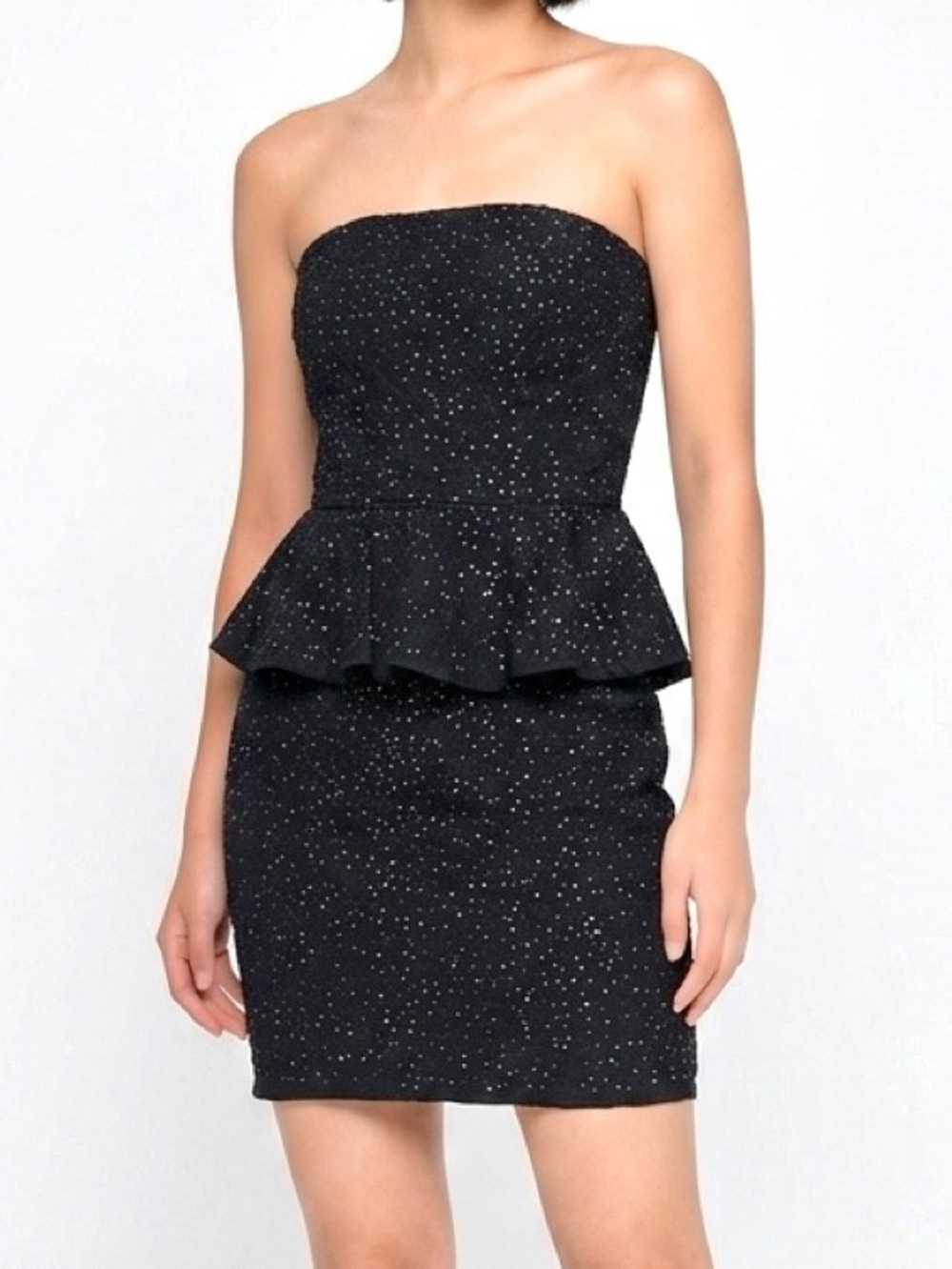 Zara Y2K Strapless Peplum Cocktail Dress LBD  Beaded Coquette